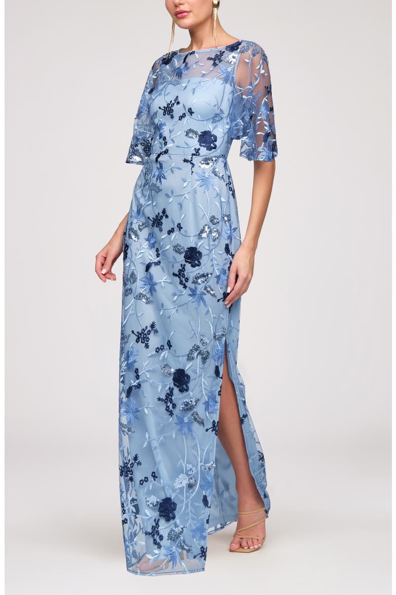 Daphne Embroidered Sequin Column Gown, Alternate, color, AZURE