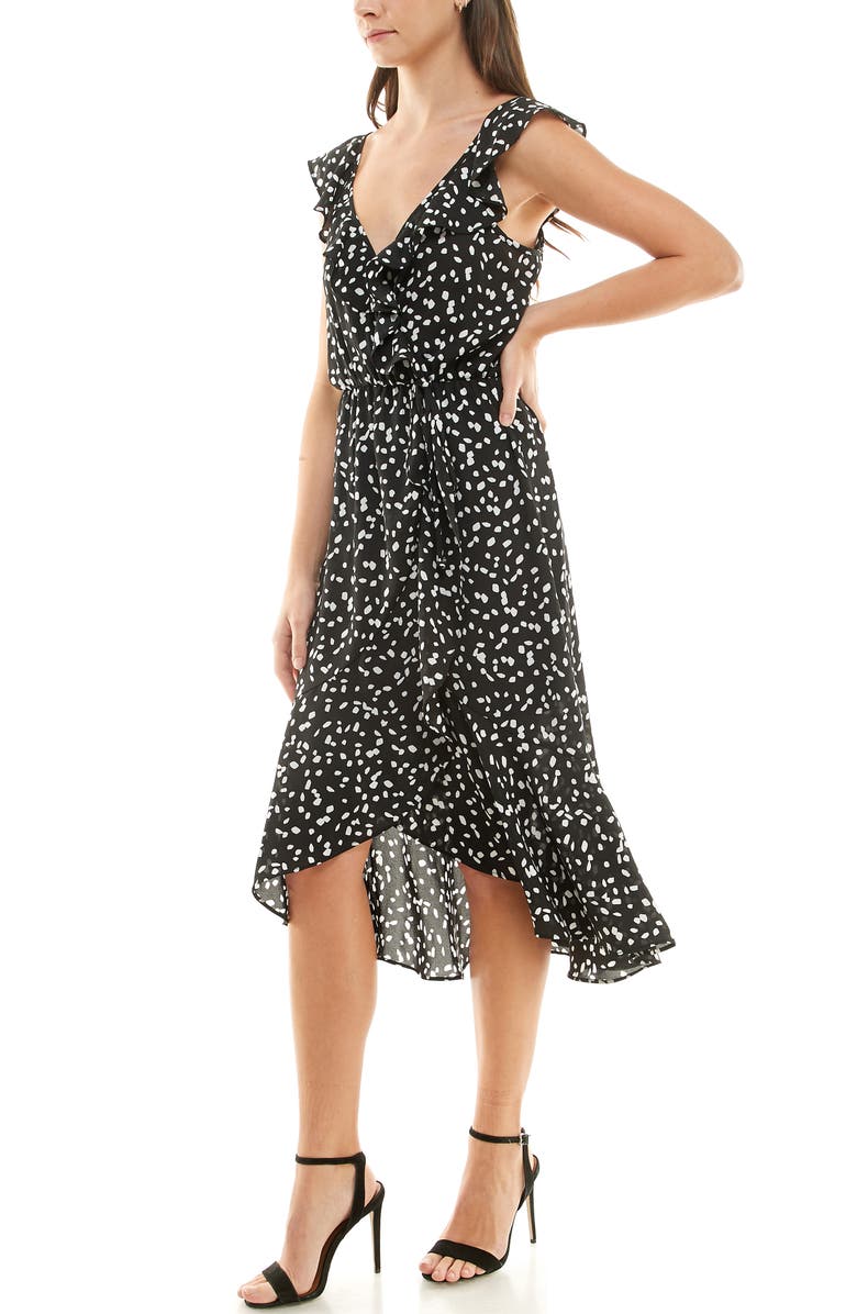 Socialite Ruffle Print Wrap Midi Dress, Alternate, color,