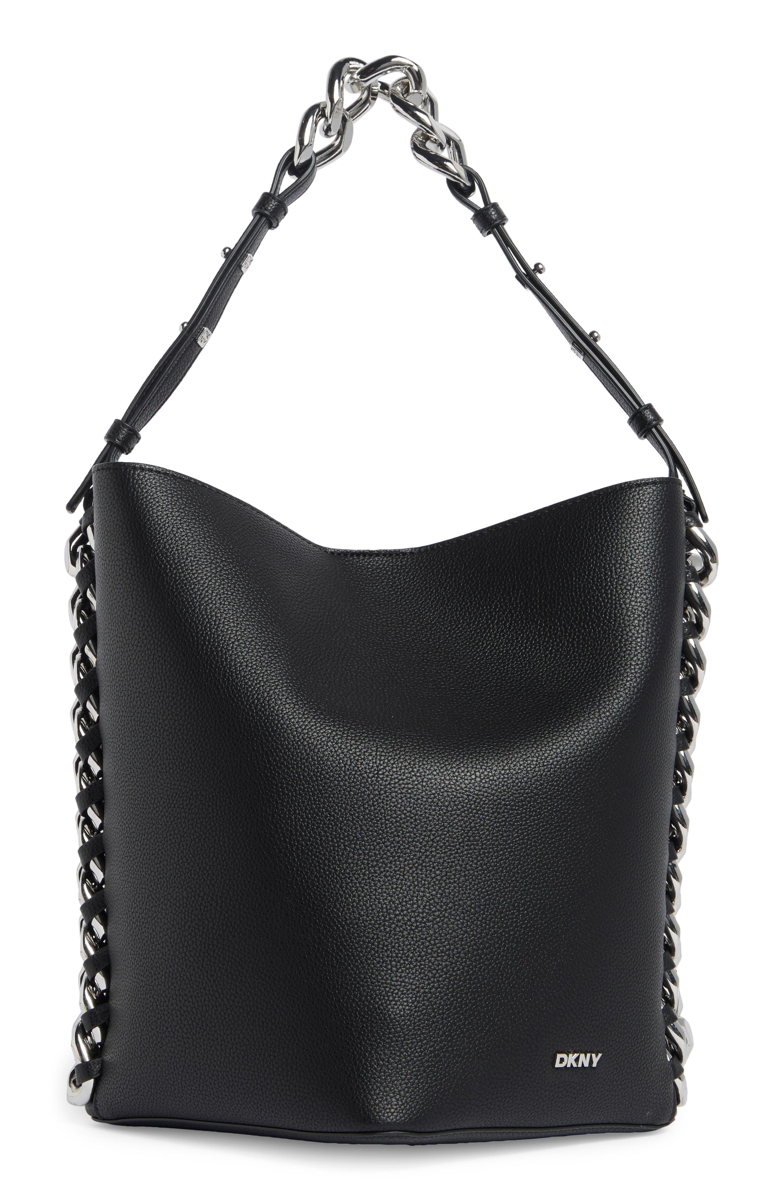 DKNY Riona Bucket Bag, Main, color, Black/ Silver