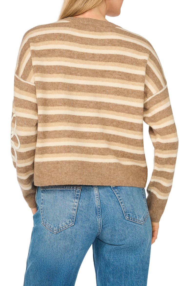 Embroidered Stripe Crewneck Sweater, Alternate, color, TAUPE