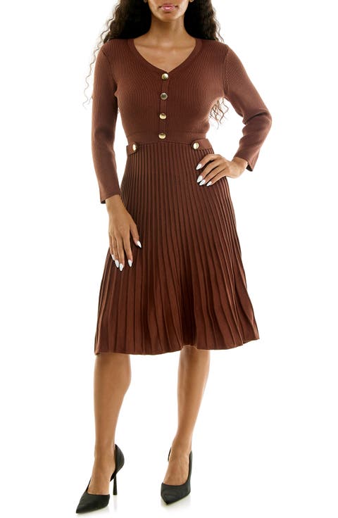 Pleated Long Sleeve Sweater Dress