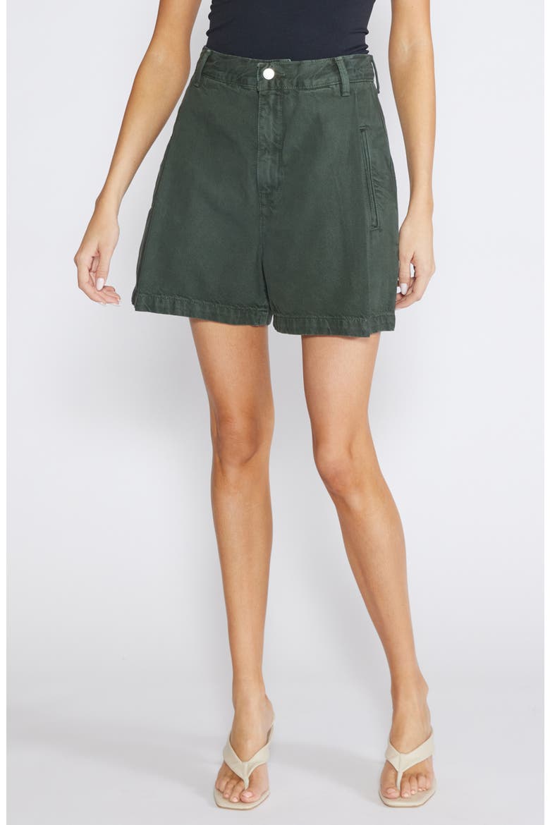Max Pleated High Waist Denim Shorts, Main, color, SEAWEED