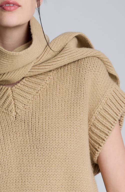 Kenneth Cole Cap Sleeve Sweater With Removable Scarf In Neutral