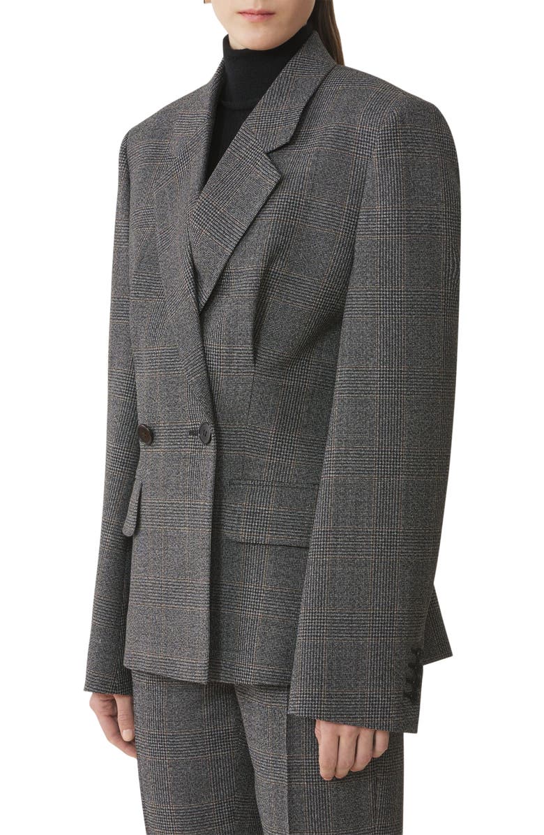 Lanvin Double-Breasted Tailored Jacket In Prince Of Wales Wool, Alternate, color, Dark Grey Melange