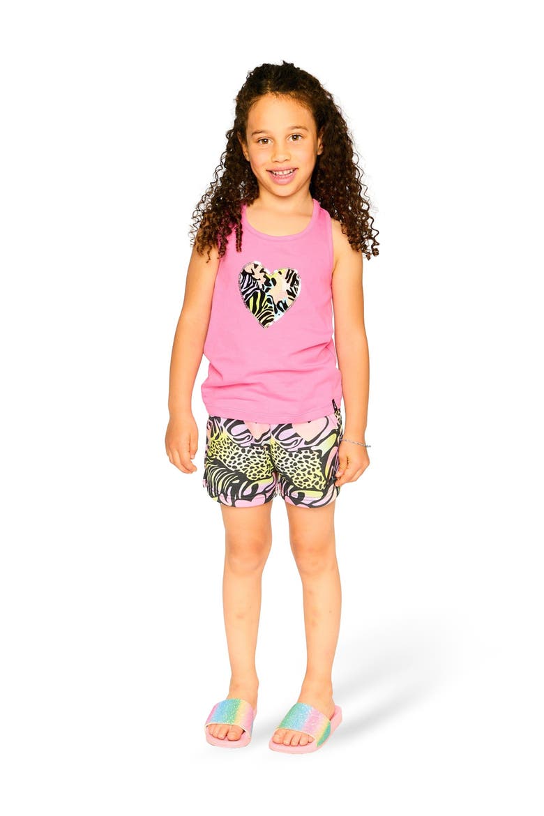 French Terry Elastic Waist Shorts, Alternate, color, Black with Multicolored Print