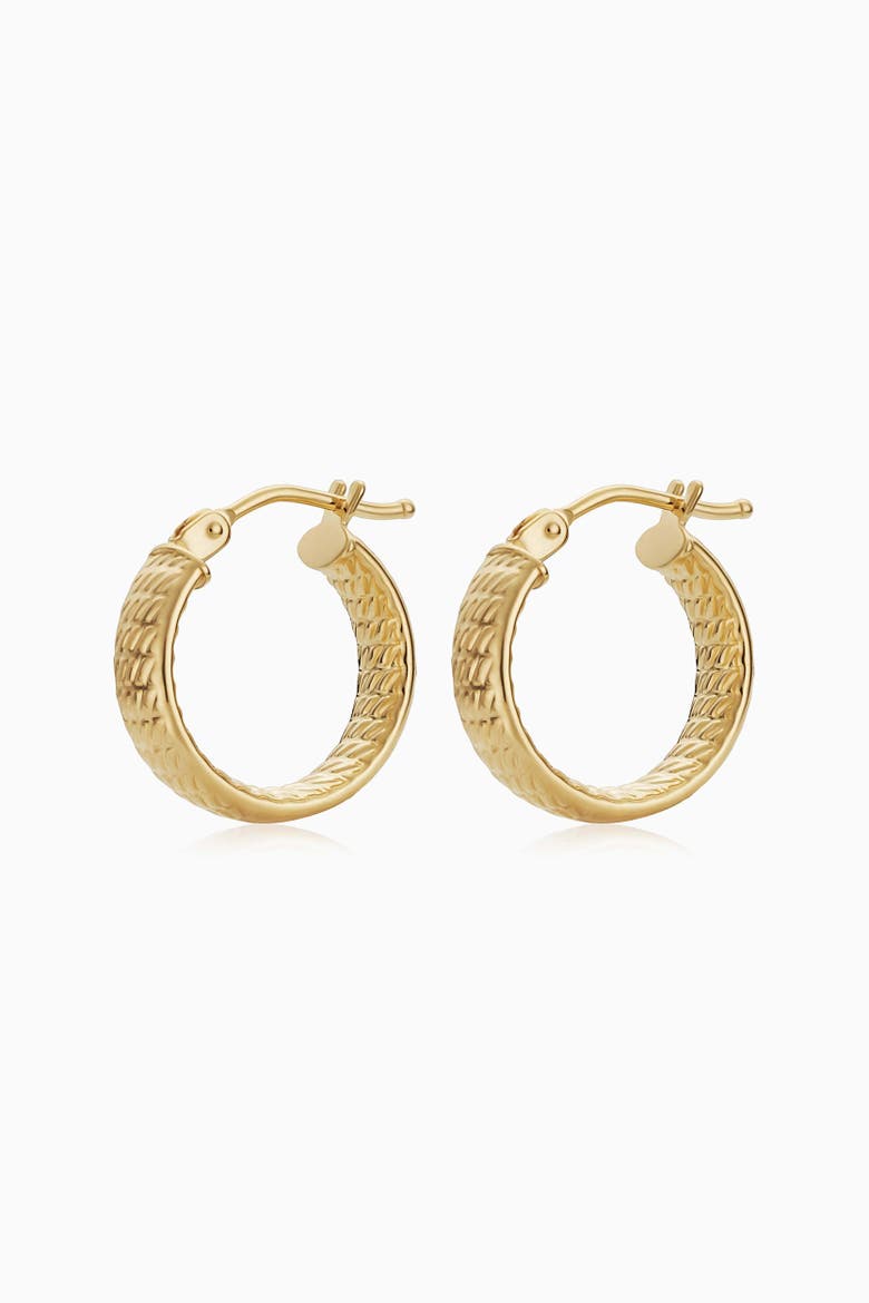 14K Yellow Gold Moto Mini Hoops, Alternate, color, Yellow Gold