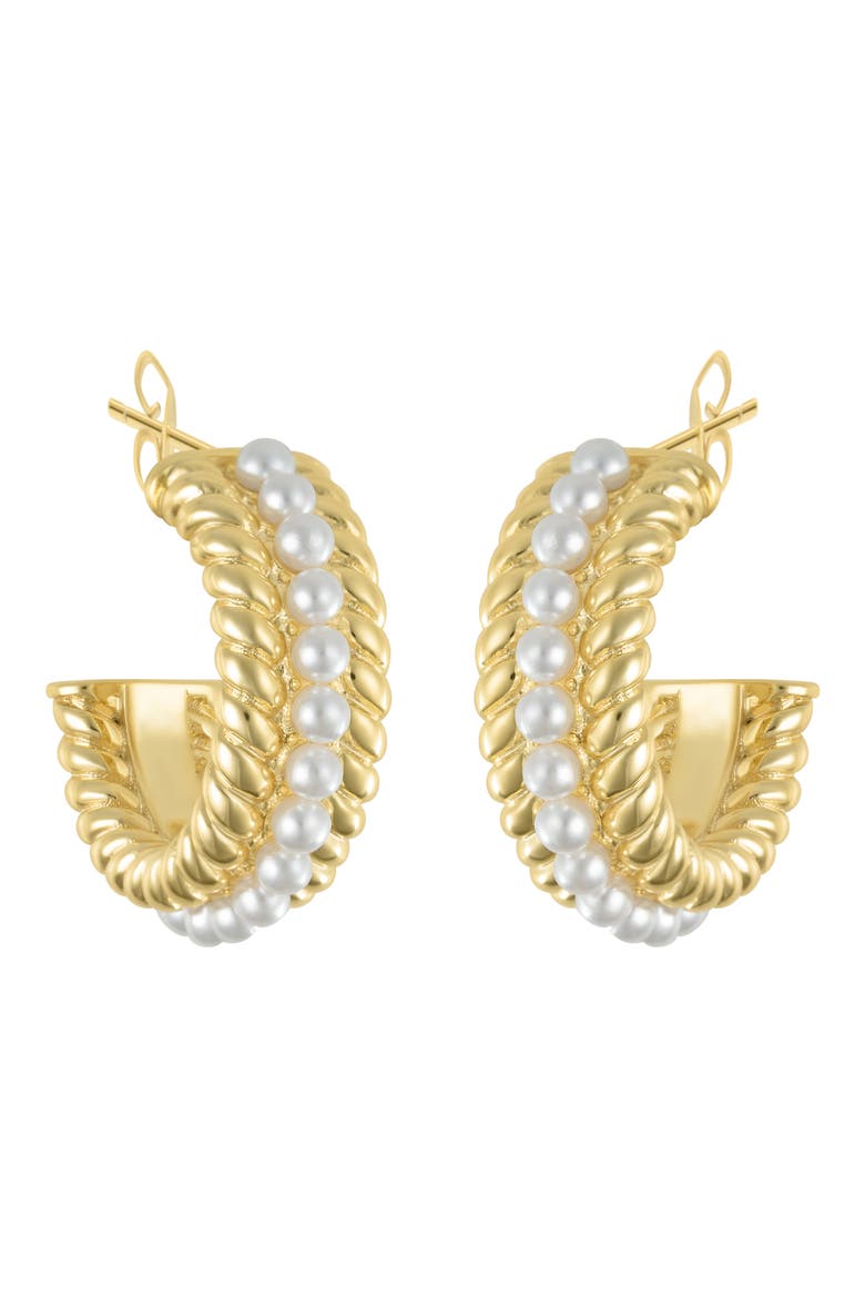 Water Resistant Imitation Pearl Cable Hoop Earrings, Alternate, color, WHITE