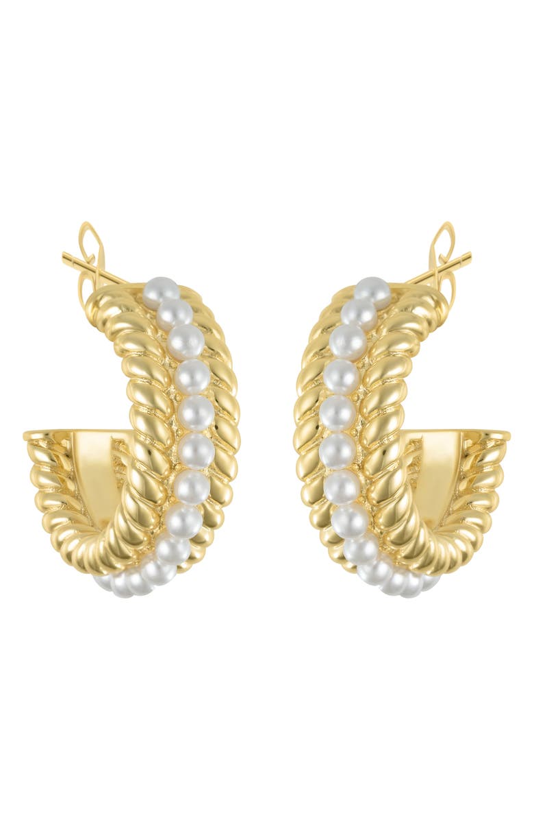 Adornia Water Resistant Imitation Pearl Cable Hoop Earrings, Alternate, color,
