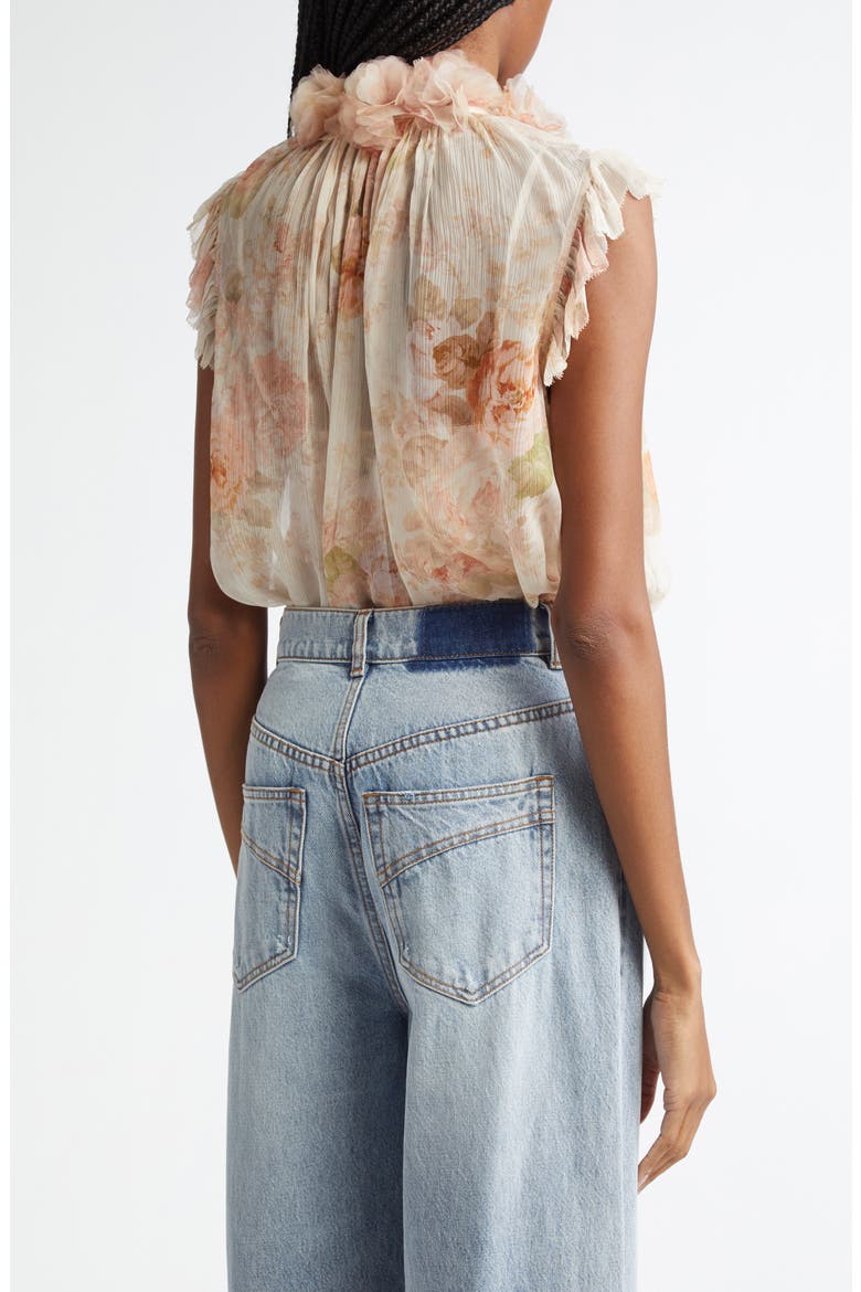 Frilled Cap Sleeve Top, Alternate, color, CREAM ROCOCO FLORAL