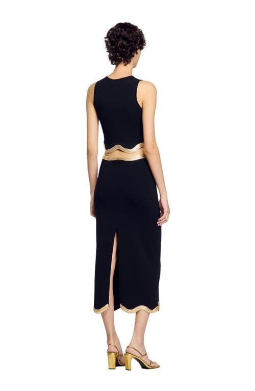 Sandro Long Knitted Skirt With Chain Detail In Black