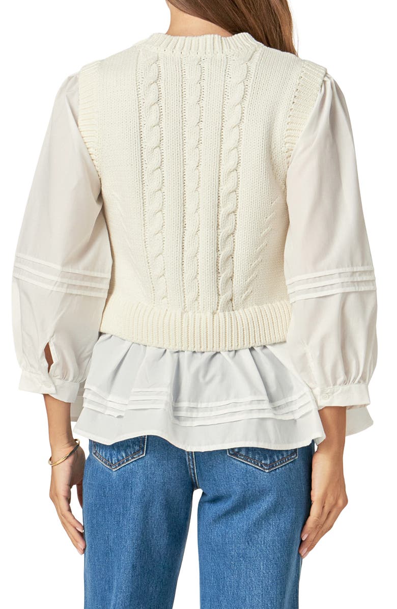 English Factory Mixed Media Layered Top, Alternate, color, Off White