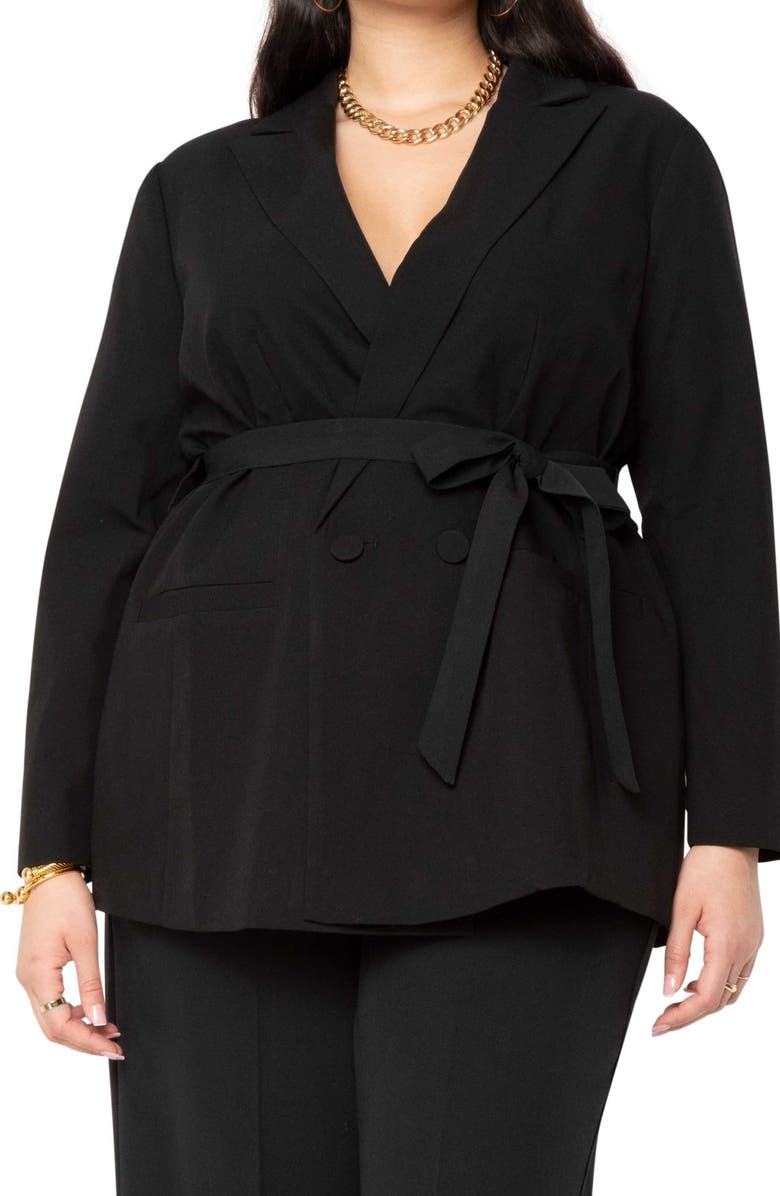 ELOQUII Split Back Tie Waist Blazer, Main, color,