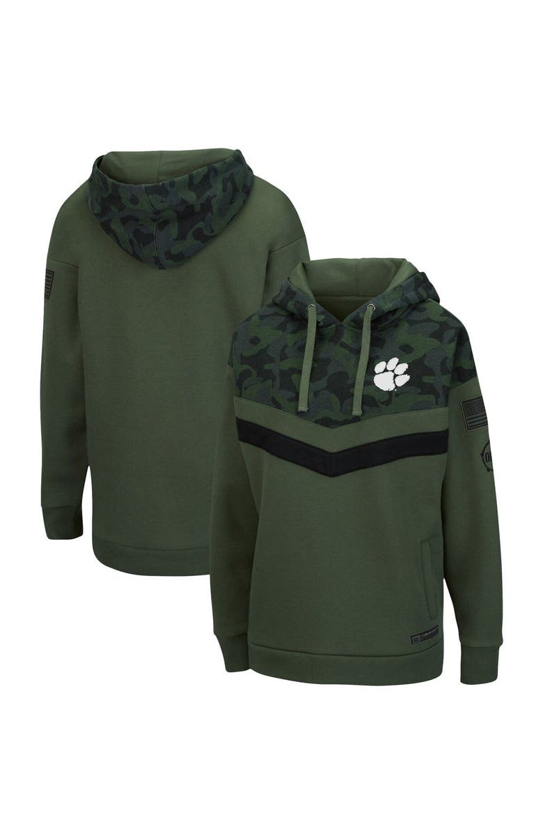 COLOSSEUM Women's Colosseum Olive/Camo Clemson Tigers OHT Military Appreciation Extraction Chevron Pullover Hoodie, Main, color, Olive
