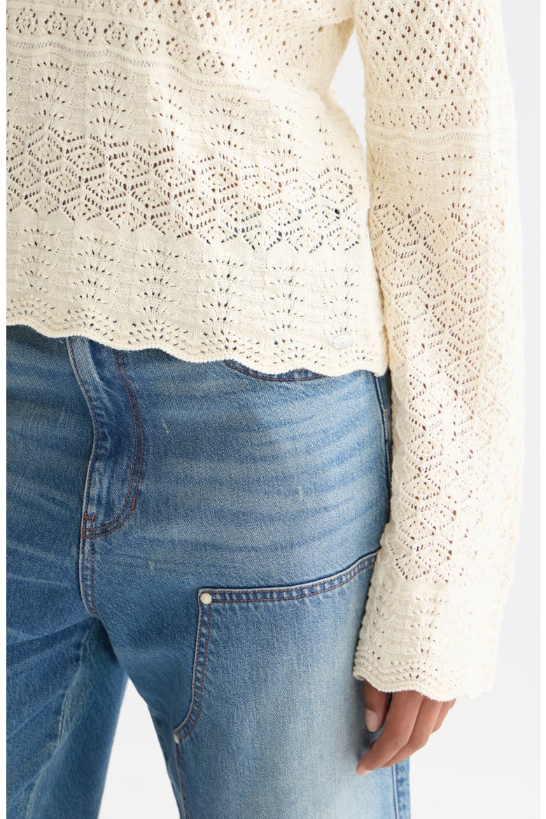 Pointelle V-Neck Sweater, Alternate, color, EGGNOG