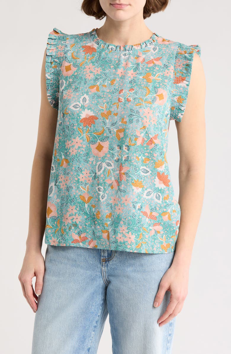 DR2 by Daniel Rainn Smocked Sleeveless Top, Main, color, Turquoise