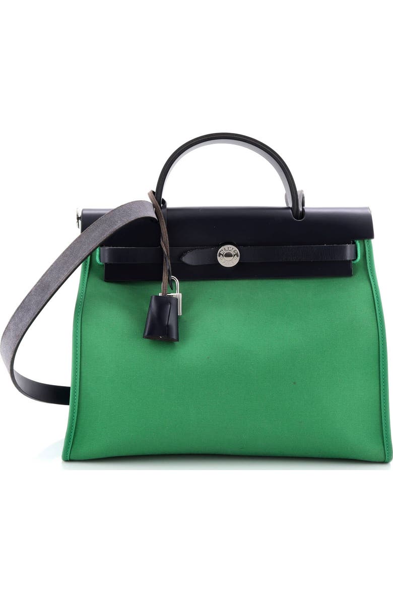 Pre-Owned Hermes Herbag Zip Leather and Toile 31, Main, color, Green