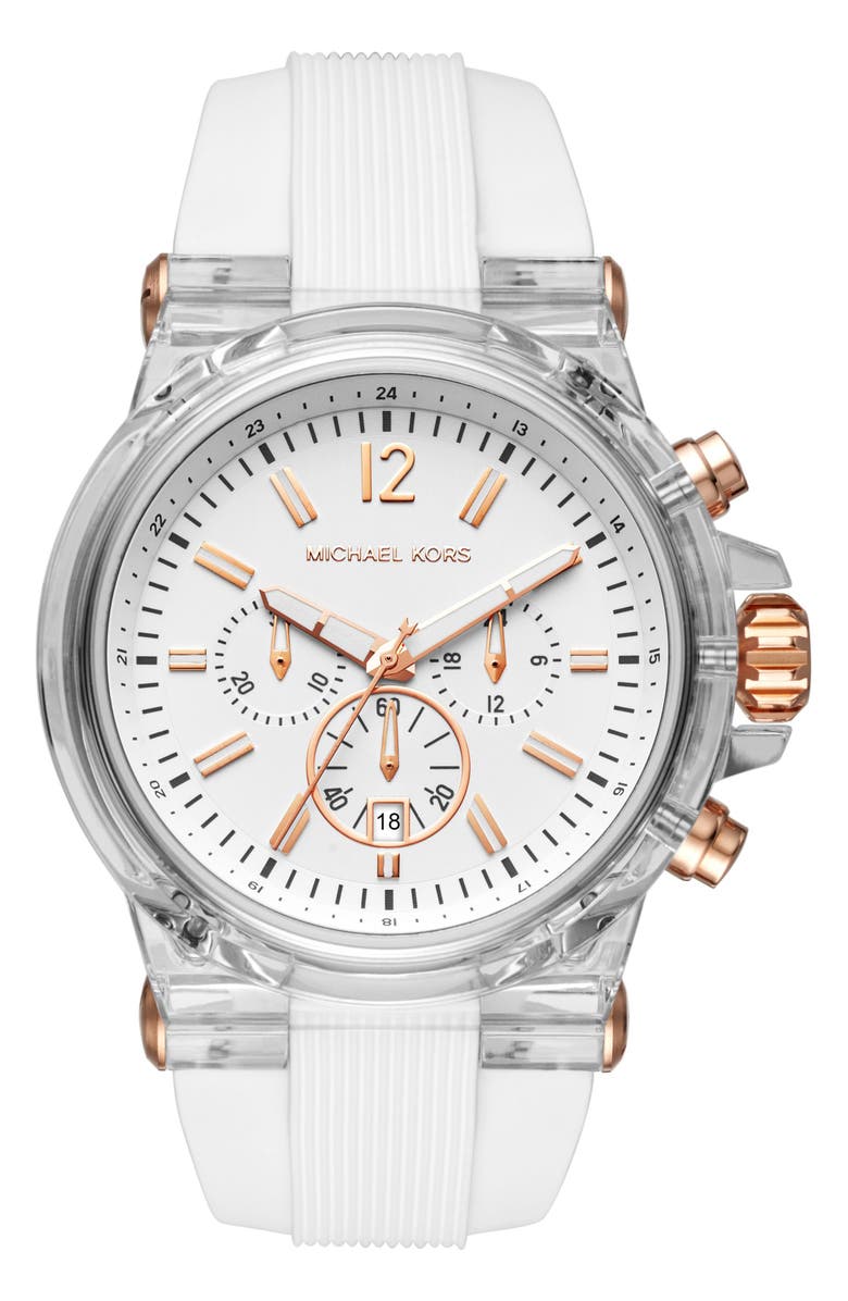 Michael Kors 'Dylan' Chronograph Silicone Strap Watch, 48mm, Main, color, 