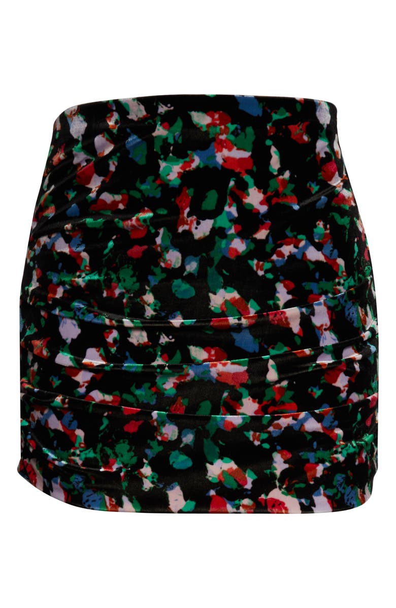 Open Edit Brushstroke Print Ruched Velour Miniskirt, Alternate, color, 