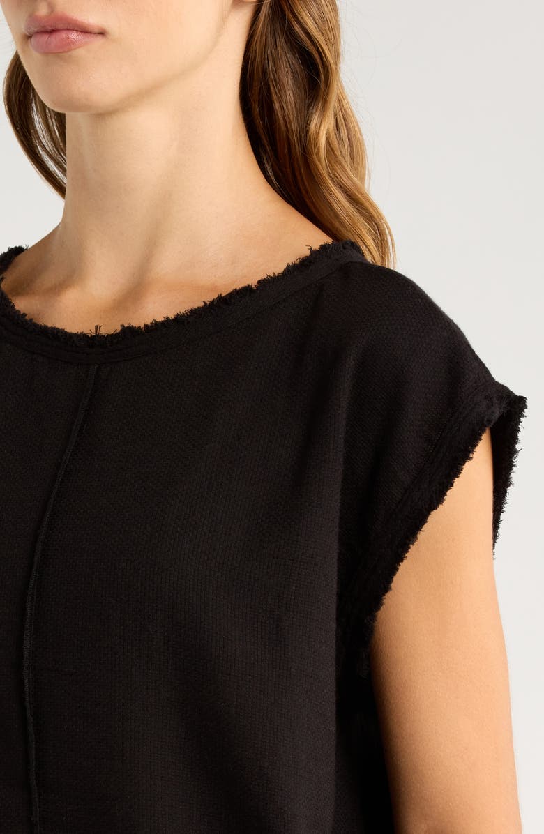 Elan Bali Fray Edge Cotton Cover-Up Crop Top, Alternate, color, Black