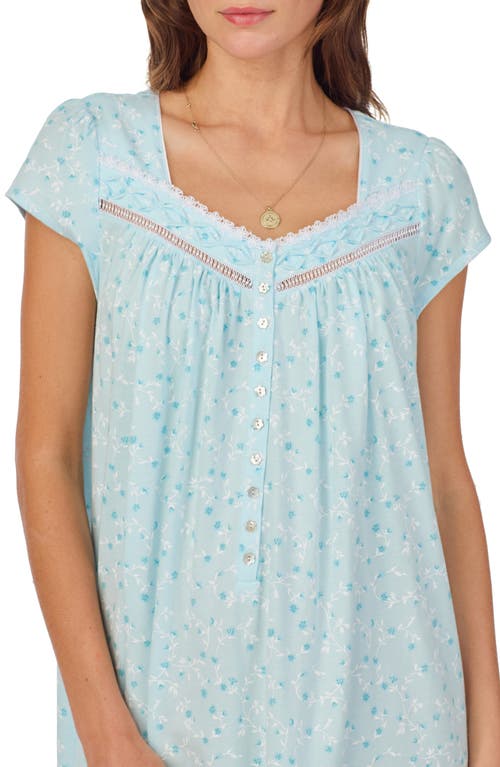 Eileen West Floral Print Cotton Nightgown In Aqua Print
