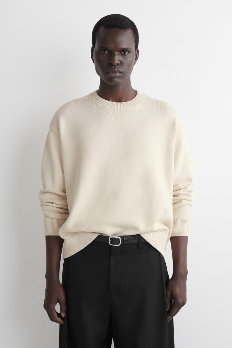 Knitted Cotton Crew-Neck Sweater, Main, color, CREAM