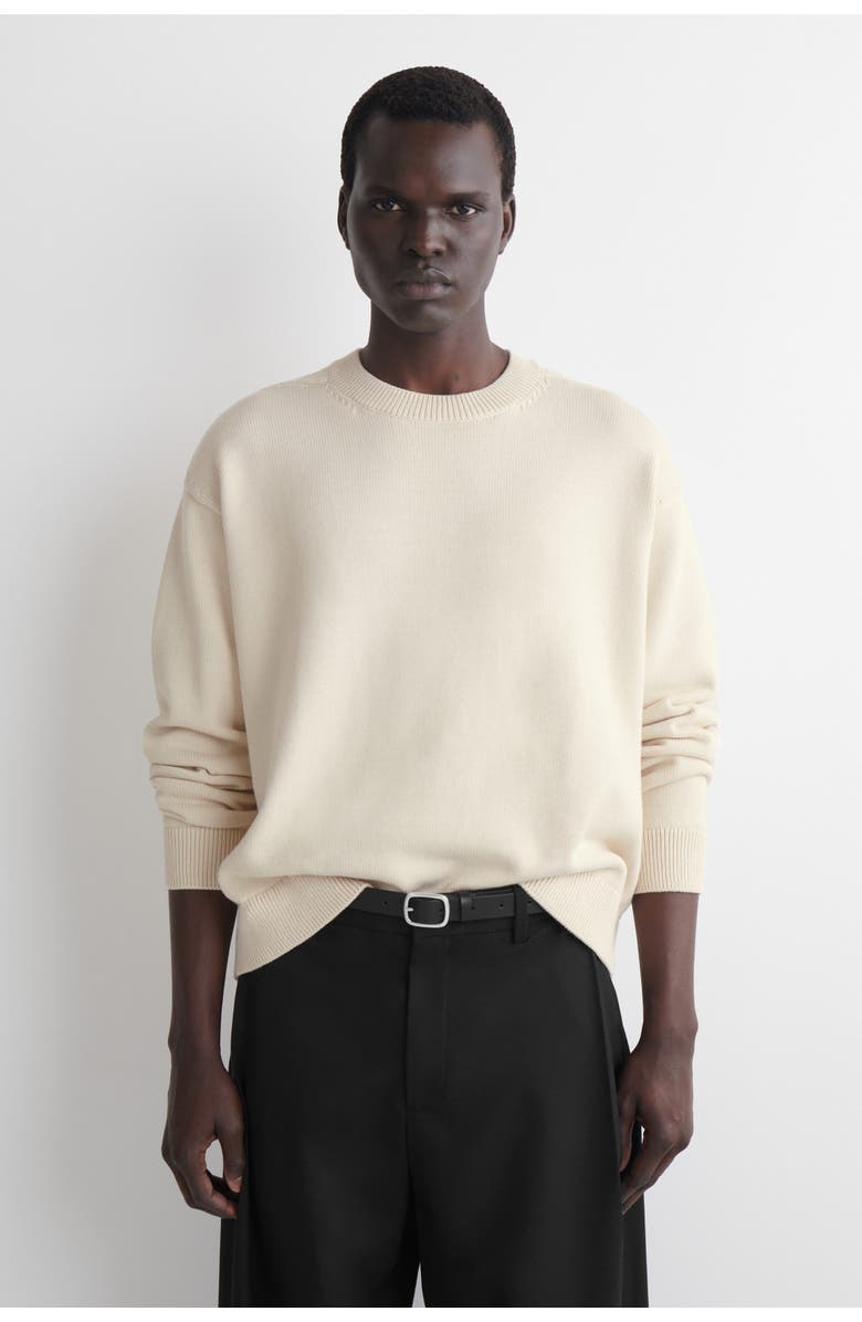 COS Knitted Cotton Crew-Neck Sweater, Main, color, Cream