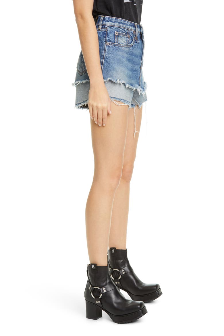 Crossover Denim Shorts, Alternate, color, NICO WHITE