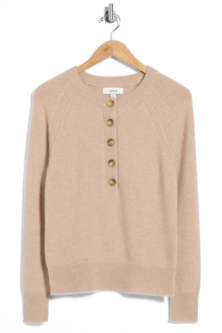 Cashmere Raglan Henley Sweater, Alternate, color, OATMILK LATTE