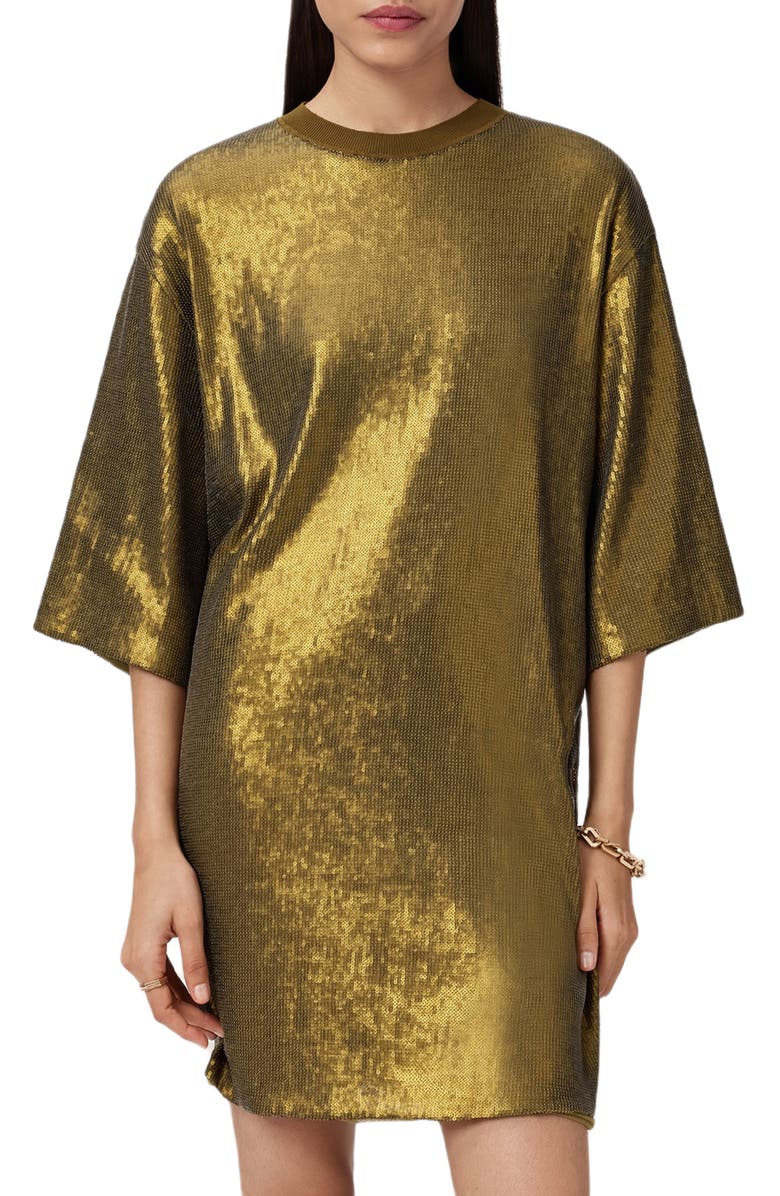 AllSaints Opal Sequin T-Shirt Minidress, Alternate, color, Fango Green