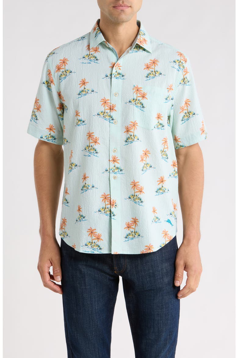 Nova Wave Island Hop Short Sleeve Seersucker Button-Up Shirt, Main, color, PALE OPAL