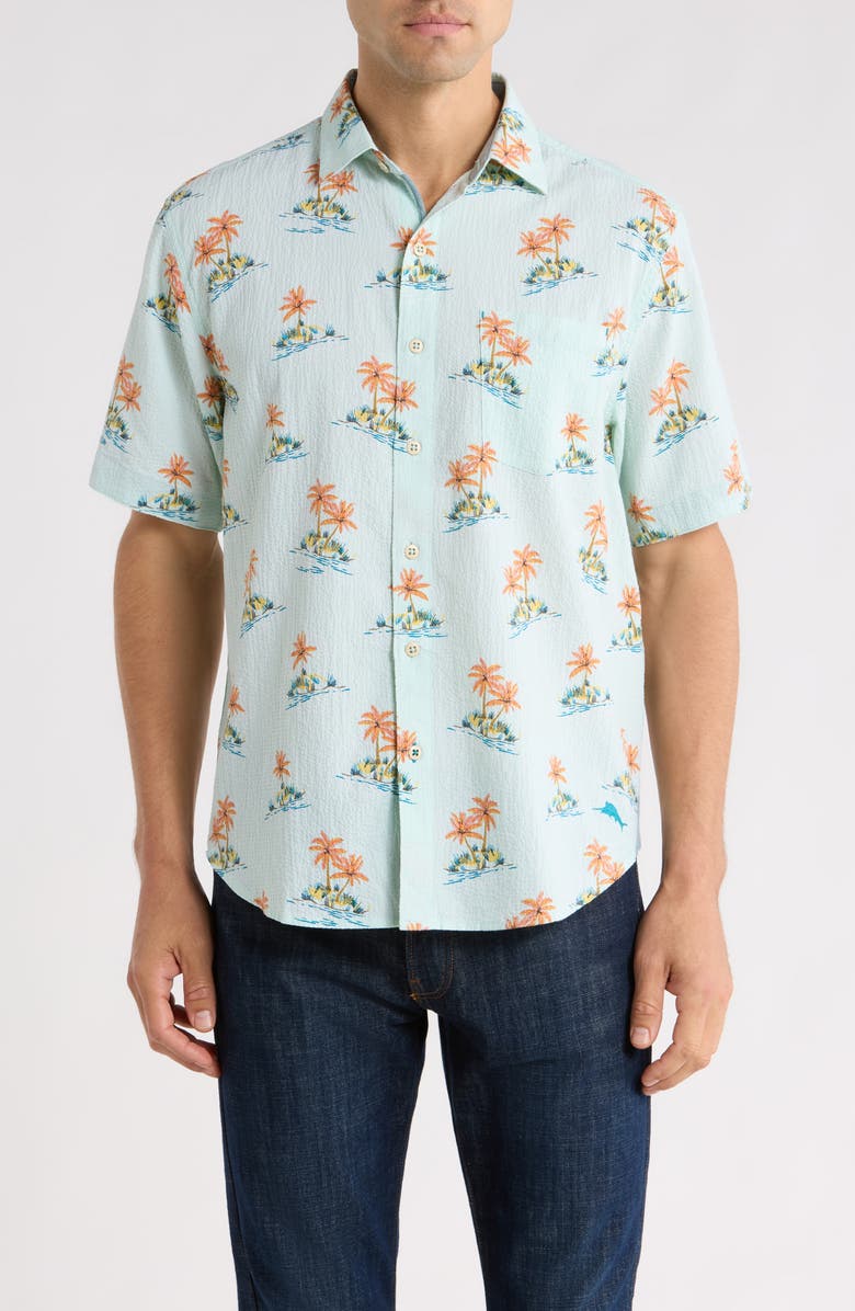 Tommy Bahama Nova Wave Island Hop Short Sleeve Seersucker Button-Up Shirt, Main, color, Pale Opal