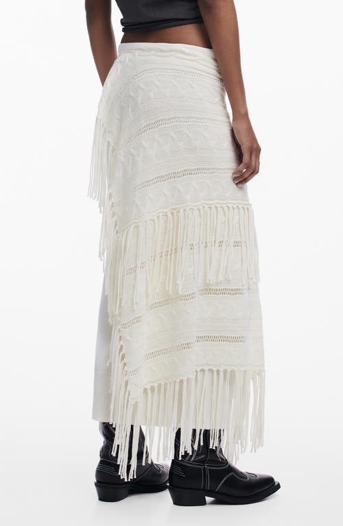 Desigual Mixed Stitch Fringe Maxi Skirt In Light Beige