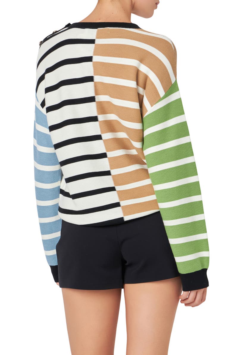 English Factory Mixed Stripe Sweater, Alternate, color, Brown Multi