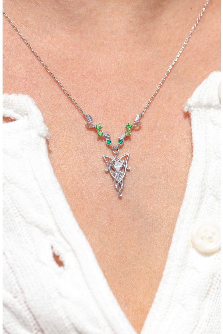 18k Gold Plated Cubic Zirconia Elven Pendant Necklace, Alternate, color, SILVER