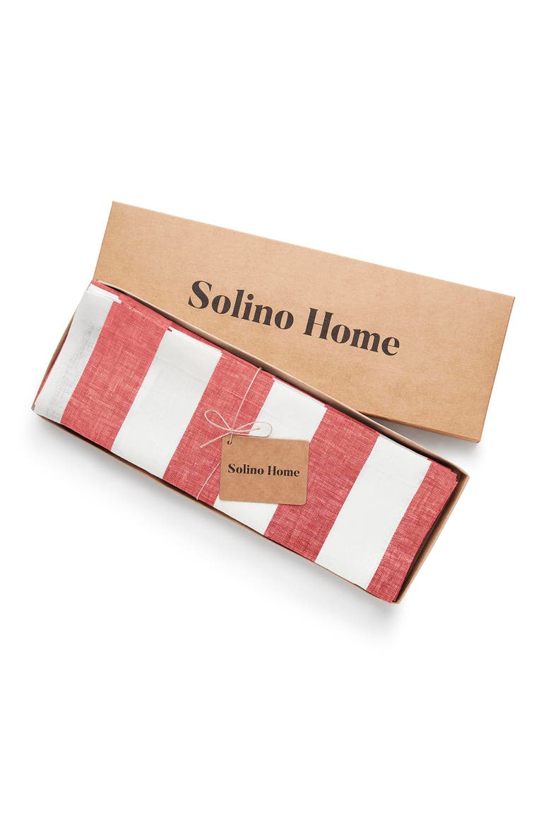 Linen Placemats Set of 4, 14 x 19" - Cabana Stripe, Alternate, color, Red and White