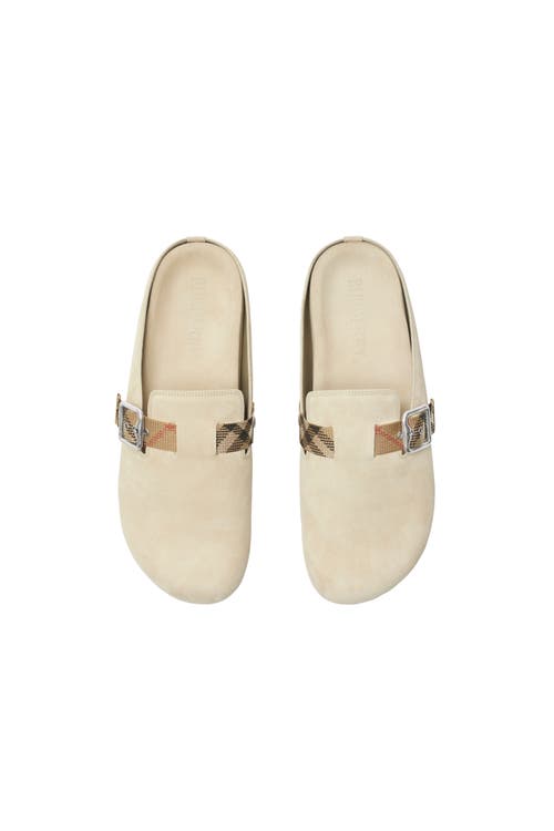 Burberry Slip-on Clog With Suede Finish And Buckle Detail In Bake