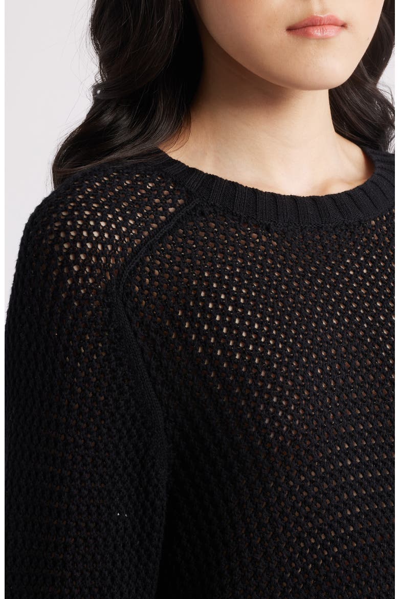 Margot Openwork Cotton Mesh Sweater, Alternate, color, BLACK
