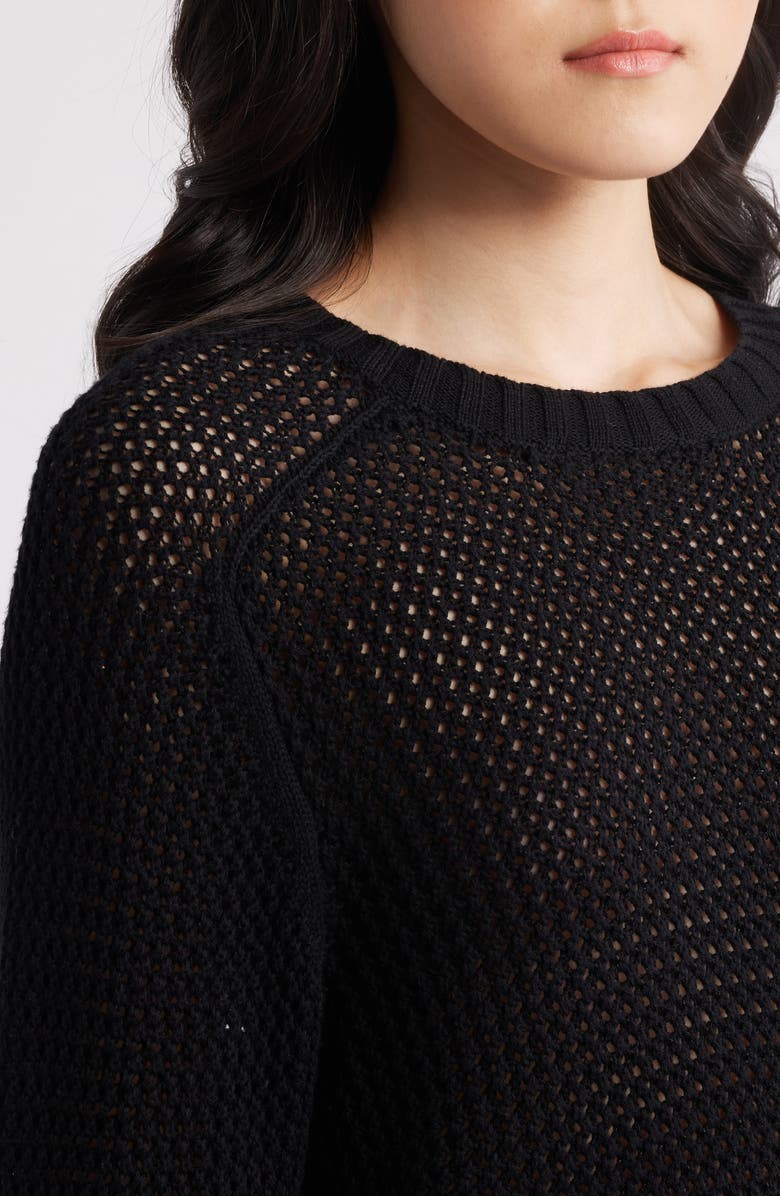 525 america Margot Openwork Cotton Mesh Sweater, Alternate, color, Black