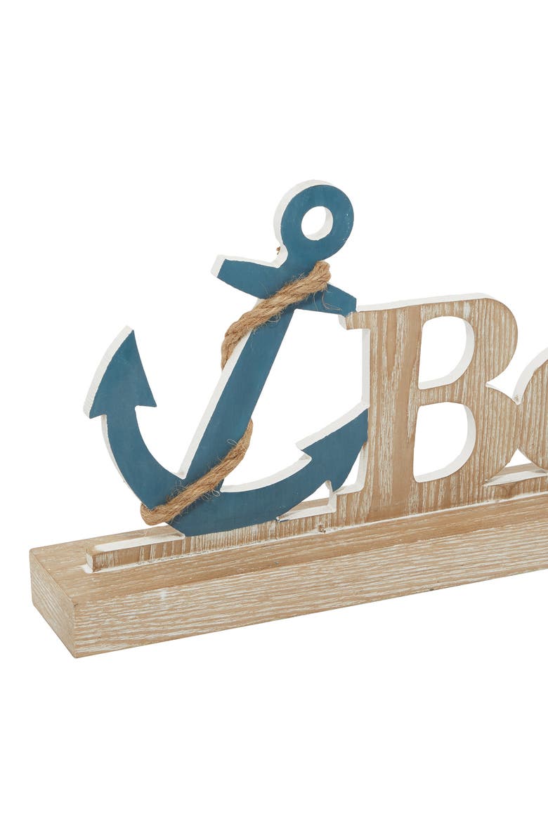 WILLOW ROW Brown Wood Beach Anchor Decorative Sign with Rope Detail, Alternate, color,