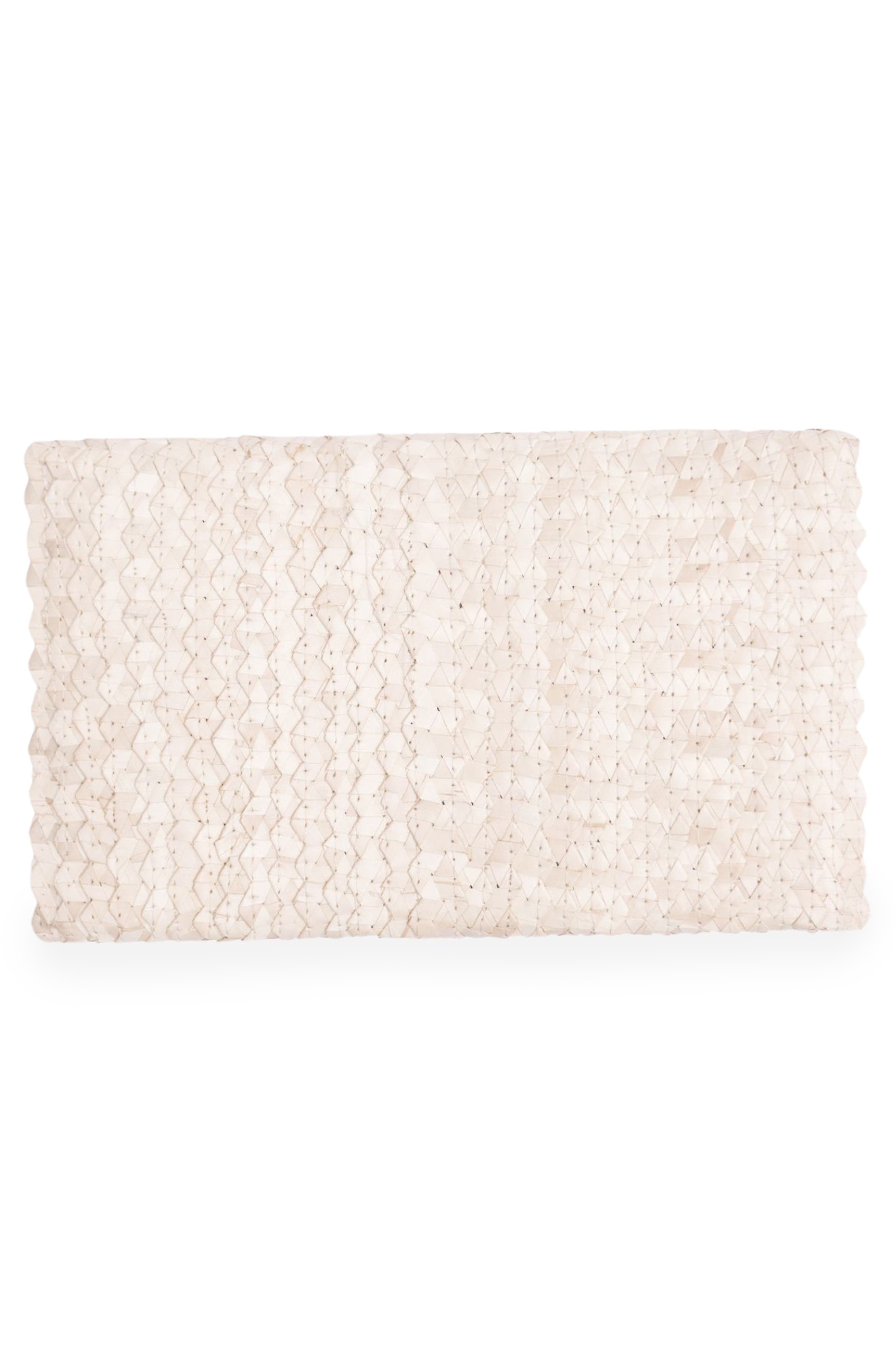 Coco Seashell Trim Raffia Clutch, Alternate, color, WHITE