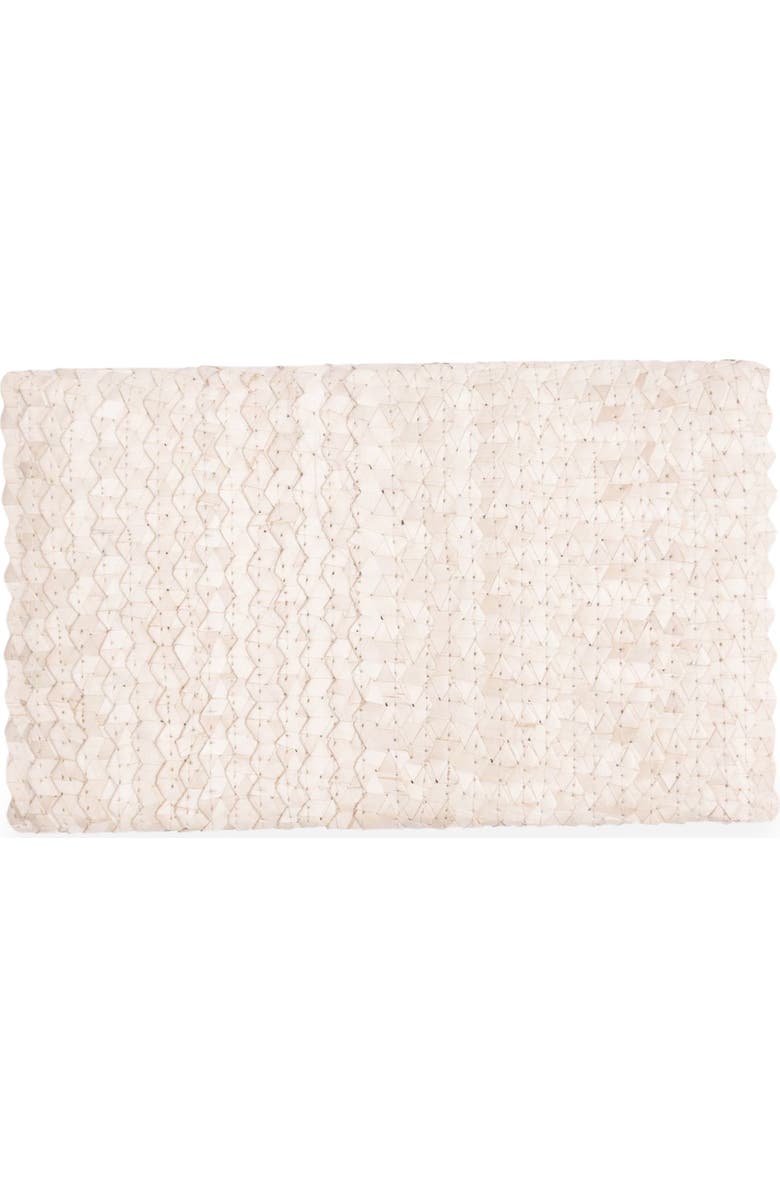 Jelavu Coco Seashell Trim Handwoven Raffia Clutch, Alternate, color, White