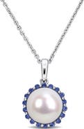 DELMAR Sapphire & Cultured Pearl Pendant Necklace