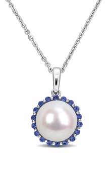 DELMAR Sapphire & Cultured Pearl Pendant Necklace