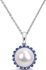 DELMAR Sapphire & Cultured Pearl Pendant Necklace