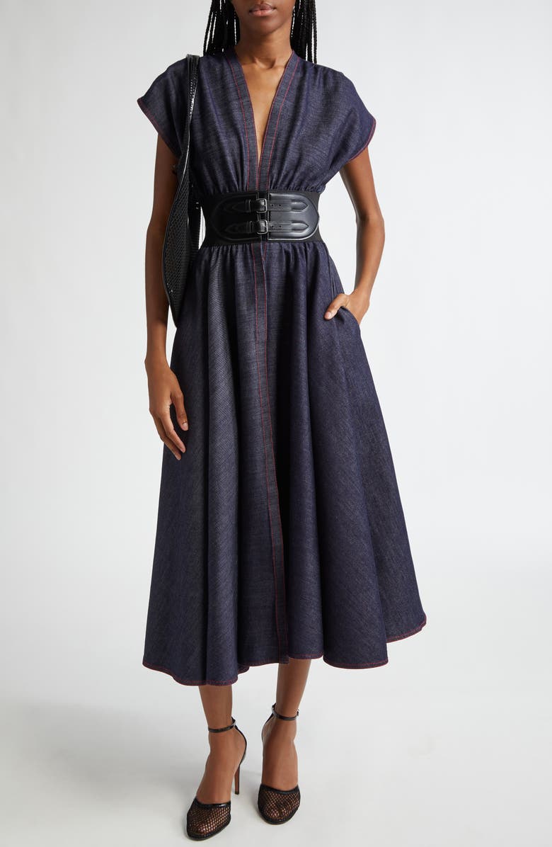 Alaïa Belted Denim Dress, Main, color, 
