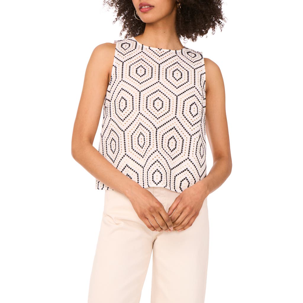 1.state Geometric Embroidered Cotton Eyelet Sleeveless Top In White