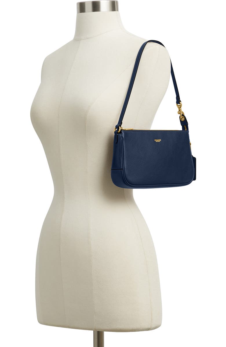 COACH Plaza Natural Grain Leather Shoulder Bag, Alternate, color, Navy