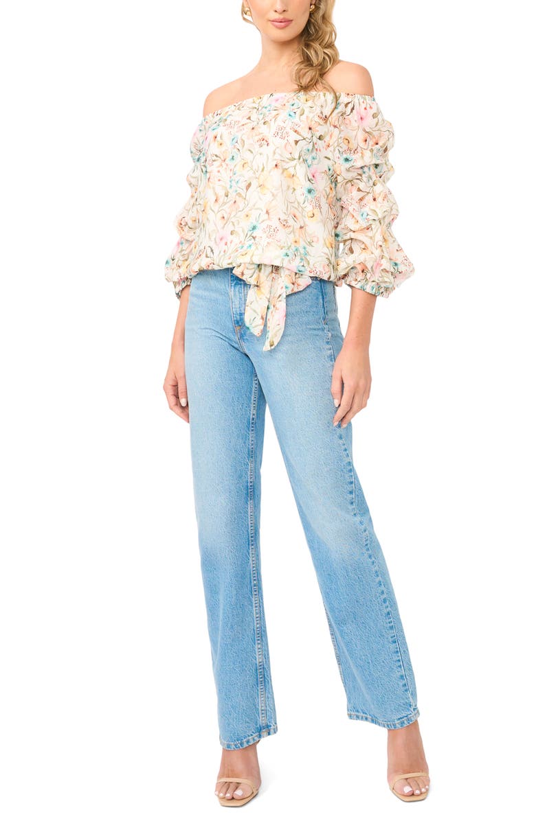 Vince Camuto Off the Shoulder Bubble Sleeve Top, Alternate, color, Antique White