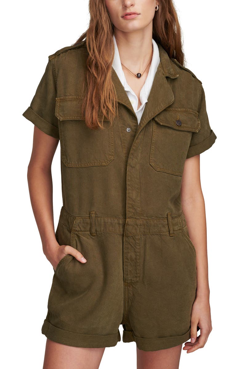 Lucky Brand Denim Utility Romper, Alternate, color, Dark Olive