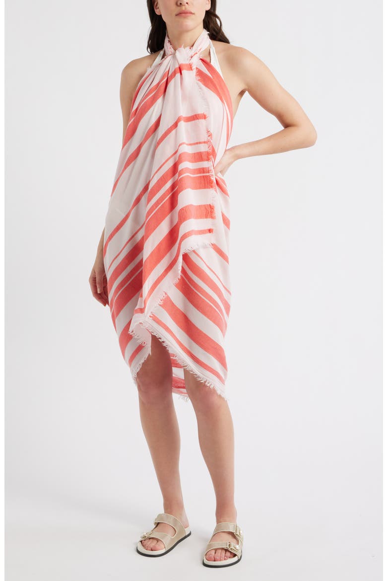 Sheer Stripe Pareo Wrap, Alternate, color, PINK- RED